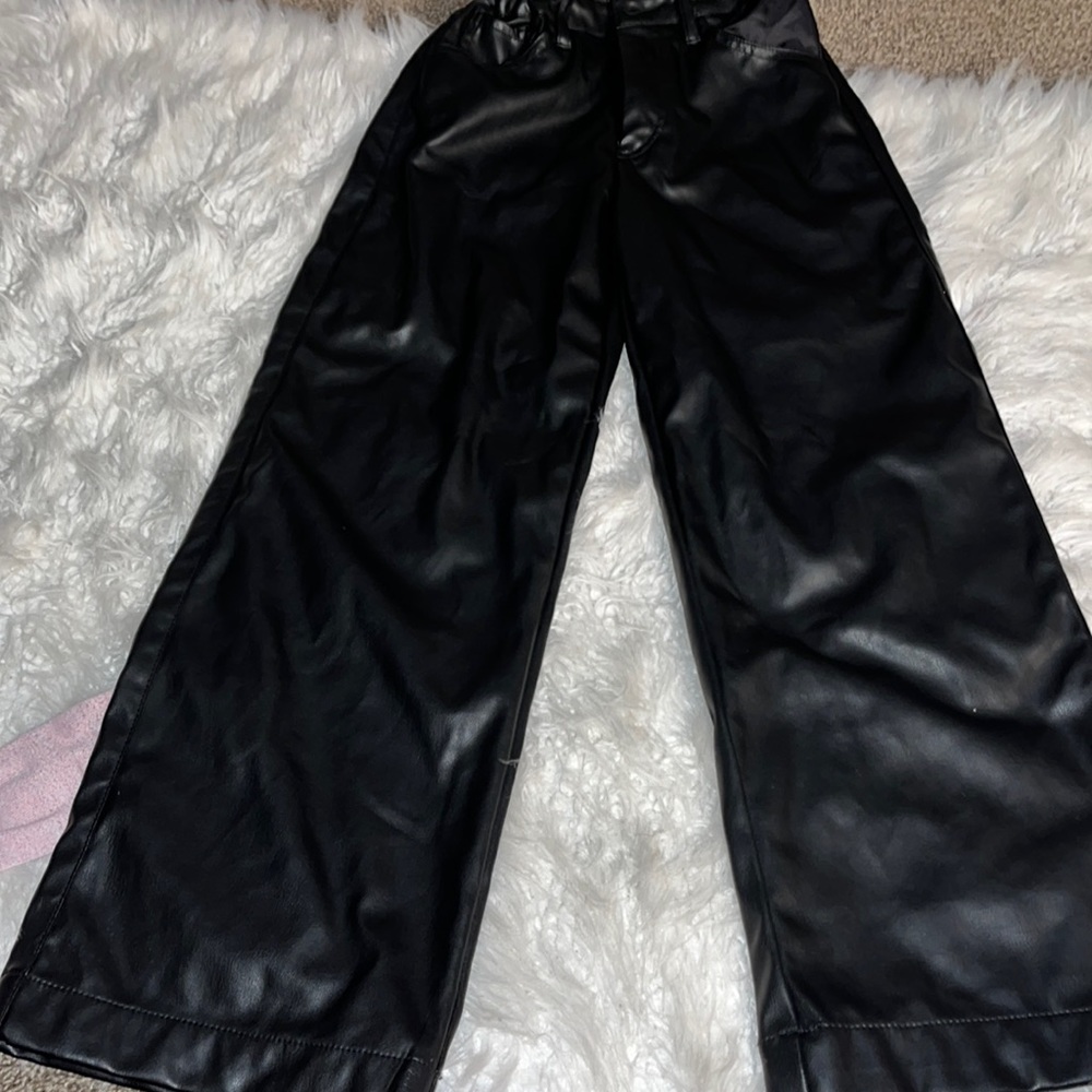 Kid Black Leather H&M Flared Pants With Adjustable Band